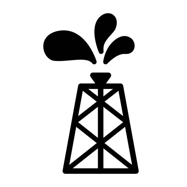 ilustraciones, imágenes clip art, dibujos animados e iconos de stock de icono de línea negra vectorial de pozo aislado - pozo de petróleo
