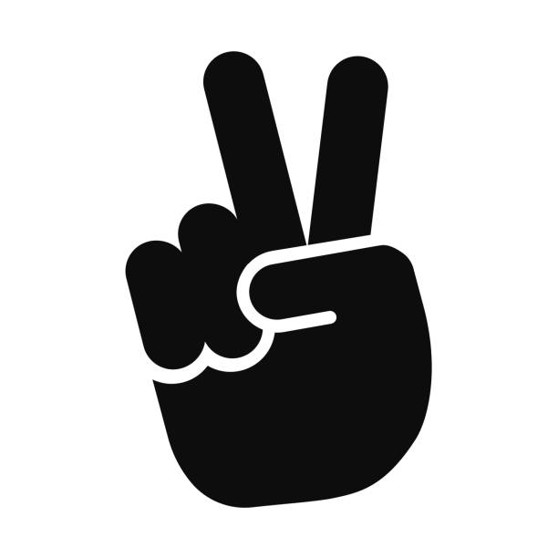 illustrazioni stock, clip art, cartoni animati e icone di tendenza di vittoria gesto della mano vettoriale icona nera isolata - letter v immagine