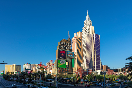 Las Vegas, USA - May 25, 2022: view to New York - New York at the strip in Las Vegas.