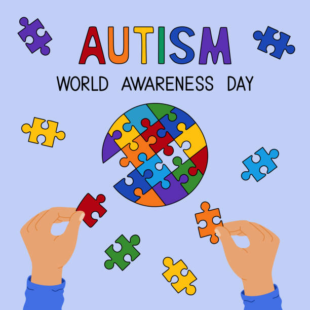 ilustrações, clipart, desenhos animados e ícones de conceito do dia mundial da conscientização do autismo. - design month part of puzzle