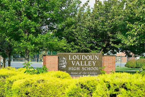 Purcellville, Virginia, USA - September 3, 2022: Sign in front of the Loudoun Valley High School in Loudoun County.