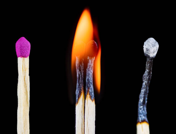 istock Single, burning and burned match as a concept of everything passing 1421366027
