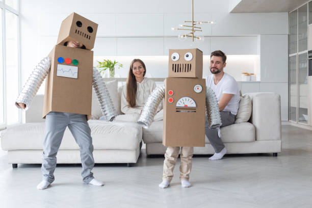 istock Family playing robots at home 1421366465