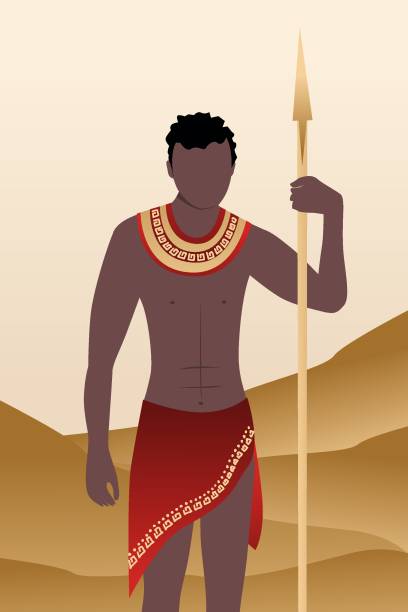 istock Vector, poster, african luxurious man with a spear . Collection of contemporary art. Abstract posters in minimalistic style. 1421369134