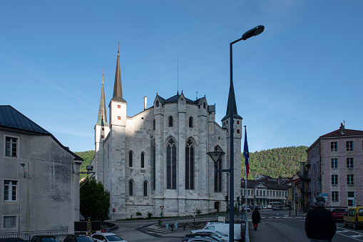 Luxembourg city, May 2022.  the façade of the Sainte-Cunegonde Church in the  Pfaffenthal district.