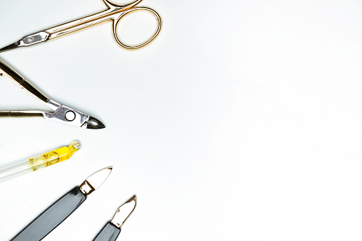 Medical tools for a permanent makeup and piercing on a white background