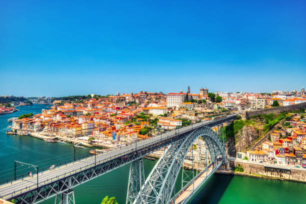 istock Porto Aerial Cityscape with Luis I Bridge and Douro River during a Sunny Day 1421375607