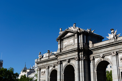 Facade of the Puerta de Alcalá in Madrid. triumphal arch
