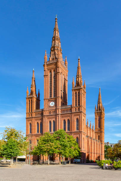 Marktkirche (Market Church) in Wiesbaden, Germany, is a Lutheran church from the Neo-Gothic period. The Marktkirche (Market Church) in Wiesbaden, Germany, is a Lutheran church from the Neo-Gothic period. church hessen religion wiesbaden stock pictures, royalty-free photos & images