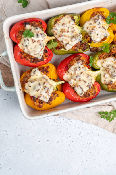 istock Colorful peppers stuffed with meat and bulgur 1421381009