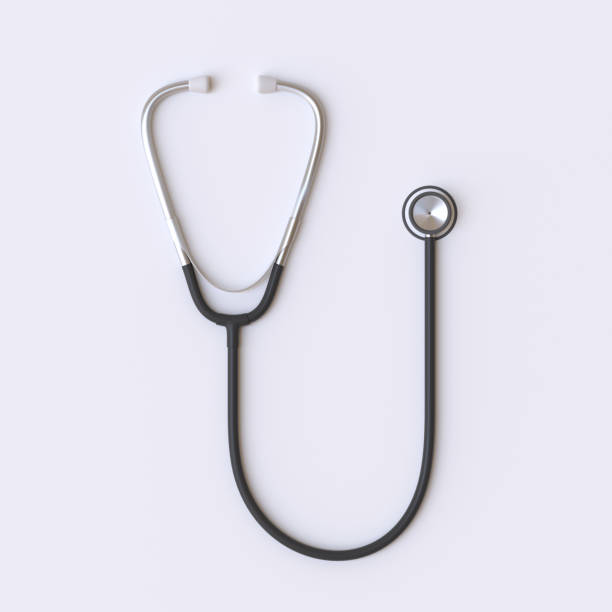 Stethoscope isolated on white background with copy space Stethoscope isolated on white background with copy space. 3d render illustration doctors bag stock pictures, royalty-free photos & images