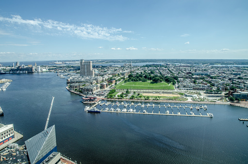 Port of Baltimore from high angle view during summer day