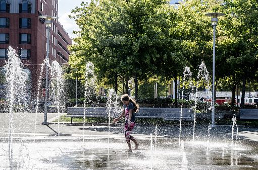 Fountain and rainbow in the center of City of Pleven, Bulgaria