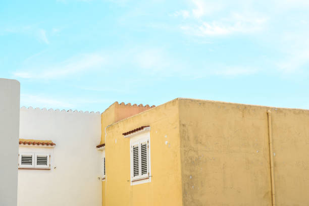 European style tenement houses and blue sky.