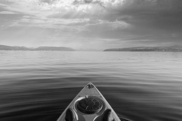 Kayak in black and white on Loch Lomond UK