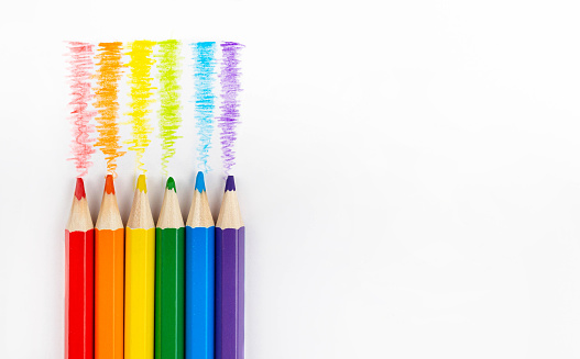 Colored pencils isolated on a white background. Copy space.