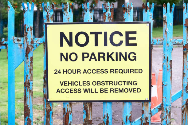 istock Keep clear no parking sign at building site entrance 1421387748