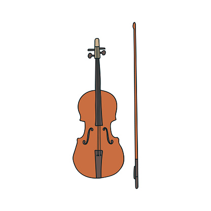 Violin colorful icon in vector. Violin colorful doodle illustration in vector. Violin illustration in vector. Stringed musical instrument