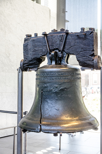 Liberty Bell at Independence Hall in Philadelphia.\nThis hall is free to enter and visit.