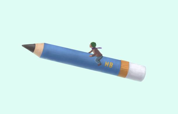 istock A boy riding a big pencil in the sky. Education and dream. concept art 1421390815