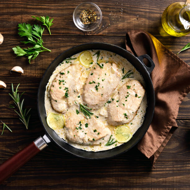 istock Chicken breast in creamy garlic sauce 1421391171