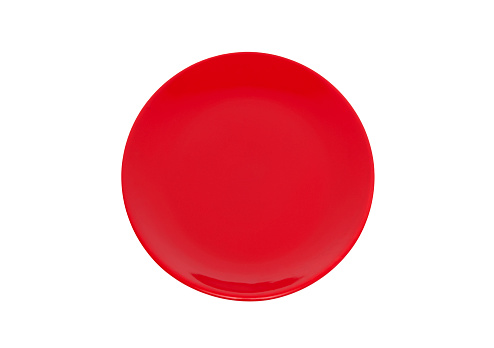 Top view of red plate isolated on white background