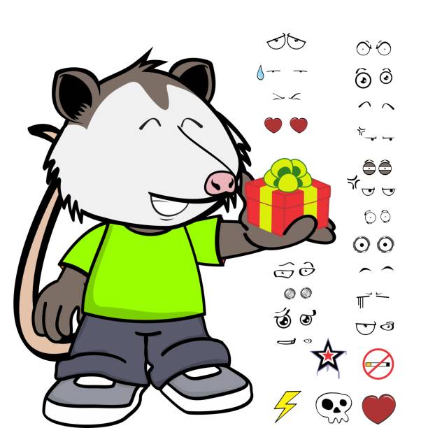 gift possum character cartoon kawaii expressions set gift possum character cartoon kawaii expressions set pack in vector format angry opossum stock illustrations