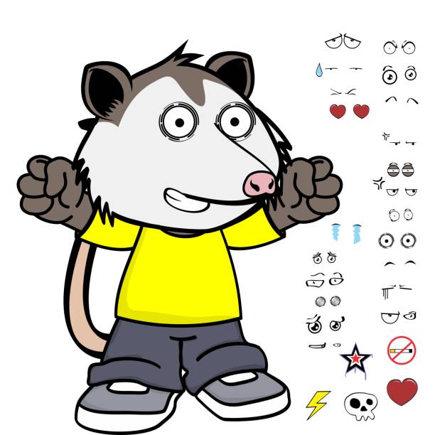 young possum character cartoon kawaii expressions set young possum character cartoon kawaii expressions set pack in vector format angry opossum stock illustrations
