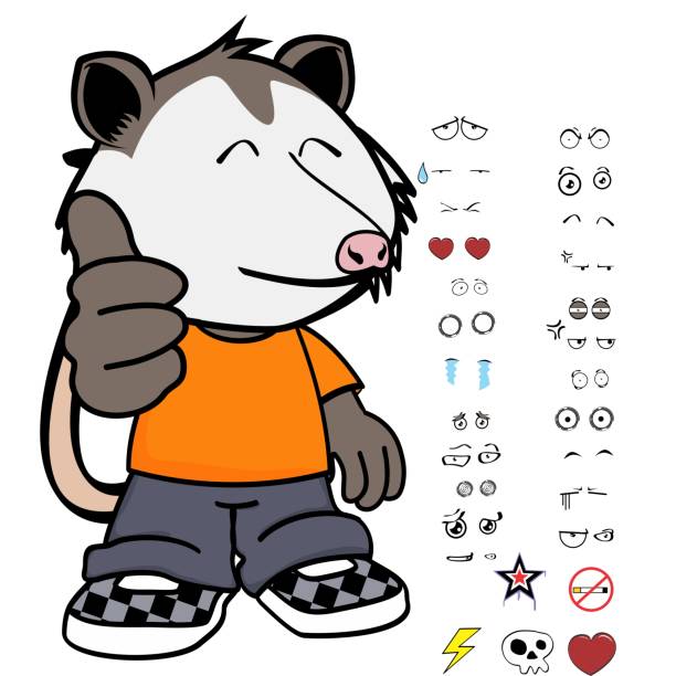 happy opossum character cartoon kawaii expressions set happy opossum character cartoon kawaii expressions set pack in vector format angry opossum stock illustrations