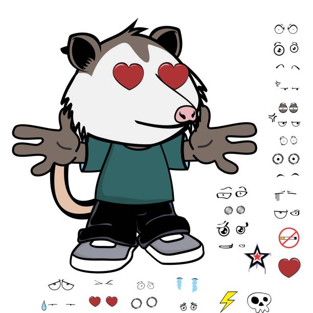 heart eyes possum character cartoon kawaii expressions set heart eyes possum character cartoon kawaii expressions set pack in vector format angry opossum stock illustrations