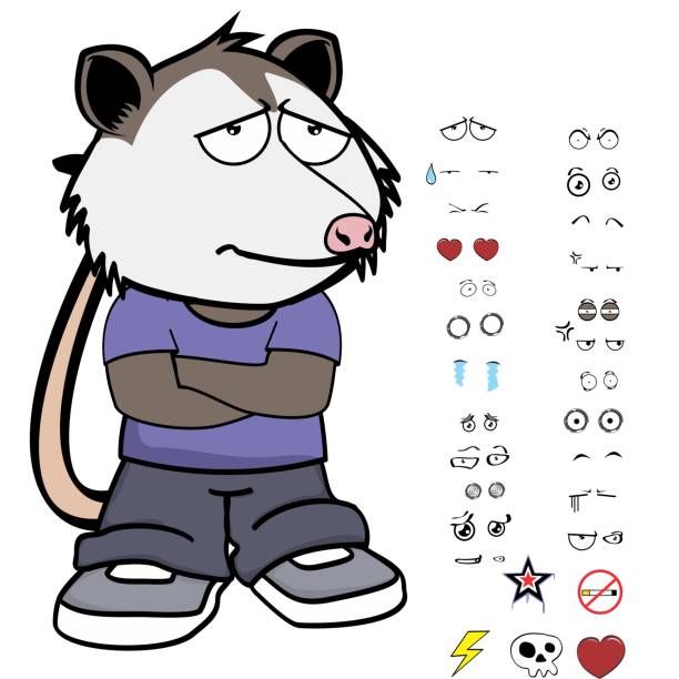 sad opossum character cartoon kawaii expressions set sad opossum character cartoon kawaii expressions set pack in vector format angry opossum stock illustrations