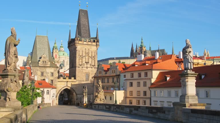 Charles Bridge at sunny day in Prague, Czech Republic.