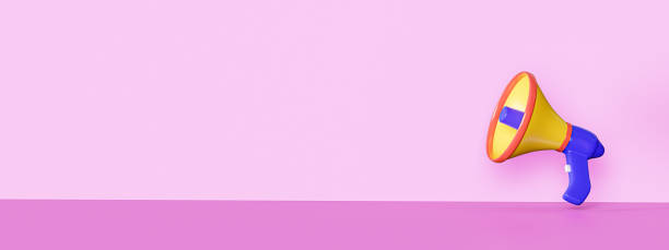 istock Megaphone flies on pink background. Advertising and messages concept. Banner. 1421406490