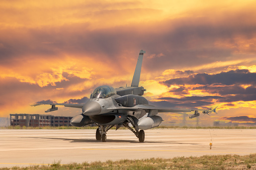 F16 Fighter jet in a taxiing position in Turkey