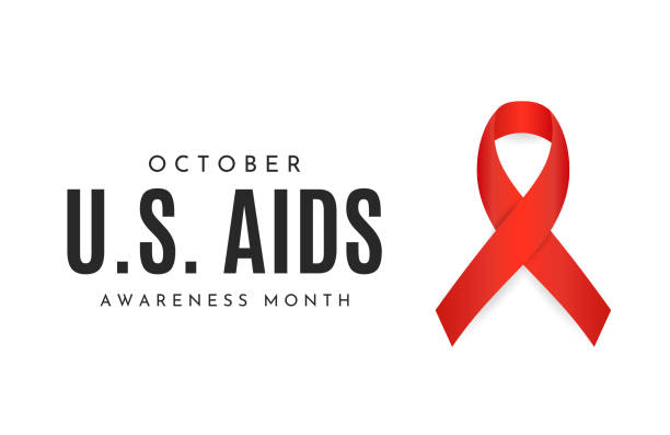 illustrazioni stock, clip art, cartoni animati e icone di tendenza di carta del mese di sensibilizzazione sugli aids degli stati uniti, ottobre. vettore - ribbon banner aids awareness ribbon red