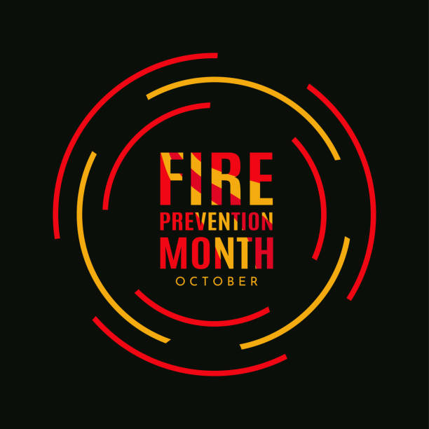 ilustrações, clipart, desenhos animados e ícones de pôster do mês de prevenção contra incêndios, outubro. vetor - fire prevention