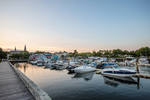 Charlottetown, Canada - August 25, 2022. Overlooking the marine in downtown Charlottetown, Prince Edward Island, on a summer evening.