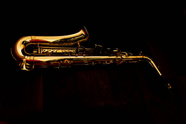 Studio, UK: 2021 - Alto Saxophone details shot atmospherically to create mood