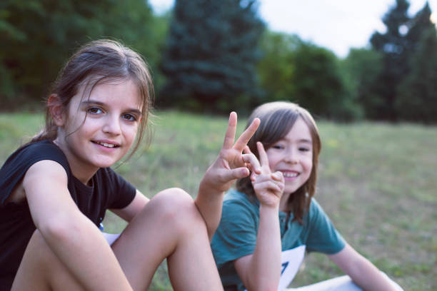 Happy little children preparing for a race.  Active and healthy lifestyle. Running as a sport.