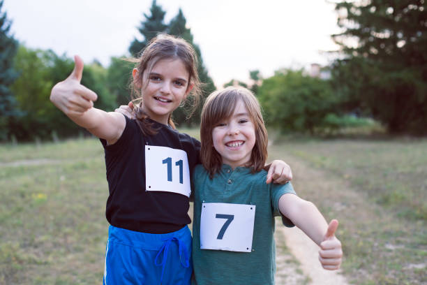 Cross-country running competition winners. Active and healthy lifestyle. Running as a sport.