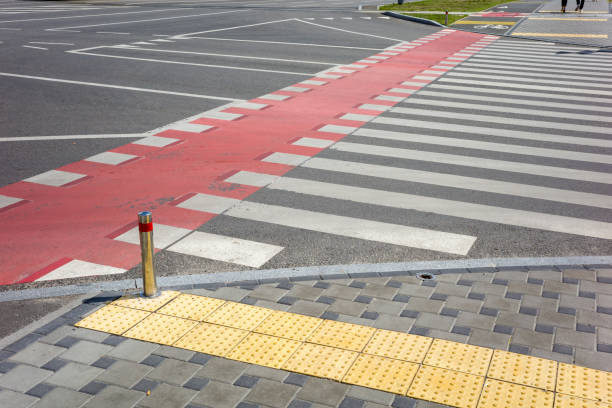 istock pedestrian crossing with teeth and red markings for the movement 1421430330