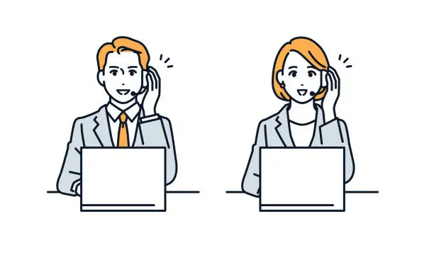 Vector illustration of Vector illustration material of men and women in a call center