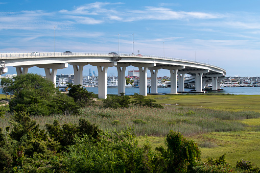 Ocean City, USA - September 3, 2022. World War Memorial Bridge across Great Egg Harbor Bay, Ocean City, New Jersey, USA