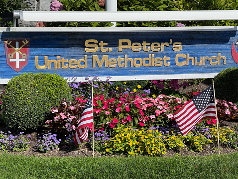Ocean City, USA - September 3, 2022. Sign of St. Peter's United Methodist Church in Ocean City, New Jersey, USA