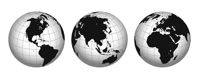 set of globe grid earth planet or sphere wire frame isolated. eps vector