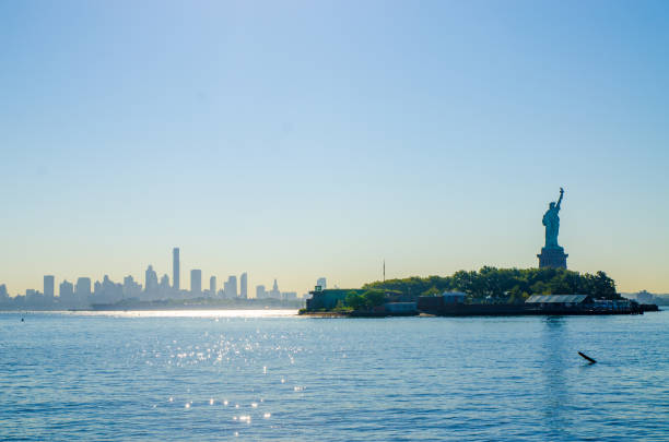 Statue of Liberty from Liberty State Park in New Jersey on summer day