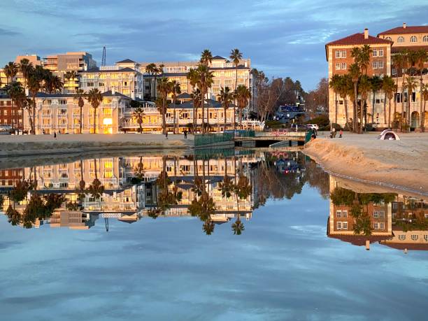 Santa Barbara California architecture over mission creek by the beach on the shore of the Pacific Ocean
