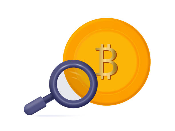 istock Selection and search of cryptocurrency bitcoin 3d. Profitable investment. viewing through a magnifying glass. Bitcoin vector icon, risks, finance success, stock investment, modern source of income. 1421440459