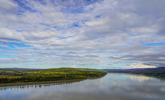 Yukon River, longest river in Alaska, USA, and Yukon, Canada, is shown here north of Fairbanks, Alaska, and about 60 miles south of the arctic.