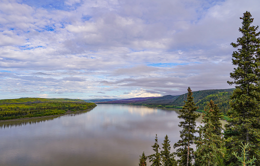 Yukon River, longest river in Alaska, USA, and Yukon, Canada, is shown her above Fairbanks, Alaska